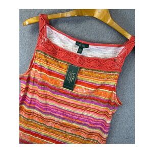 NWT Lauren Jeans Co Ralph Lauren Crochet Neck Tank Top Striped Womens Size L LRL